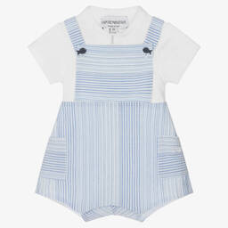 Emporio Armani-Baby Boys Blue Striped Dungaree Set | Childrensalon Outlet