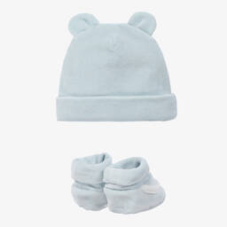 إEmporio Armani-طقم قبعة وبوت قطن قطيفة لون أزرق للمواليد | Childrensalon Outlet