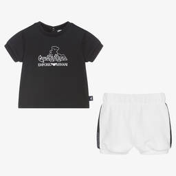 Emporio Armani-Baby Boys Blue & White Logo Cotton Shorts Set | Childrensalon Outlet