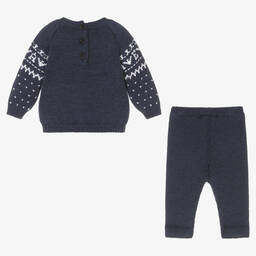 Emporio Armani-Baby Boys Blue Wool Knit Trouser Set | Childrensalon Outlet