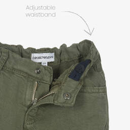 Emporio Armani-Baby Boys Dark Green Lyocell & Linen Trousers | Childrensalon Outlet