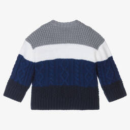 Emporio Armani-Baby Boys Grey & Blue Wool Knit Sweater | Childrensalon Outlet