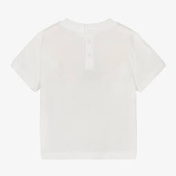 إEmporio Armani-تيشيرت أطفال ولادي قطن لون عاجي وأزرق | Childrensalon Outlet