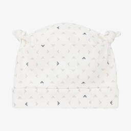 إمبوريو أرماني-قبعة بطبعة مونوغرام قطن لون عاجي للمواليد | Childrensalon Outlet