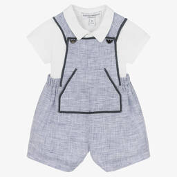 Emporio Armani-Белое боди и голубой полукомбинезон | Childrensalon Outlet