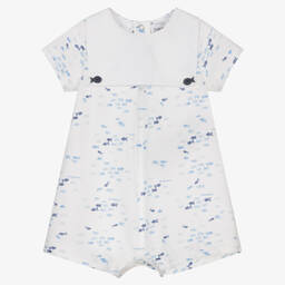 Emporio Armani-Бело-голубой песочник с рыбками | Childrensalon Outlet