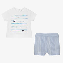 Emporio Armani-Baby Boys White & Blue Logo Shorts Set | Childrensalon Outlet
