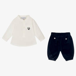 Emporio Armani-Baby Boys White & Blue Trouser Set | Childrensalon Outlet