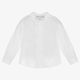 إمبوريو أرماني-قميص أطفال ولادي قطن بوبلين لون أبيض | Childrensalon Outlet