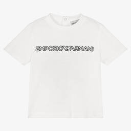 Emporio Armani-Baby Boys White Embroidered Logo T-Shirt | Childrensalon Outlet