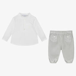 Emporio Armani-Baby Boys White & Grey Trouser Set | Childrensalon Outlet