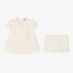 إمبوريو أرماني-فستان مزيج قطن لون عاجي للمولودات | Childrensalon Outlet