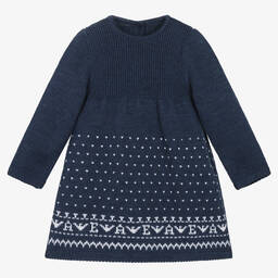 Emporio Armani-Baby Girls Navy Blue Knitted Dress | Childrensalon Outlet