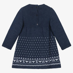 Emporio Armani-Baby Girls Navy Blue Knitted Dress | Childrensalon Outlet
