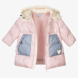 Emporio Armani-Розовый пуховик с цветовыми блоками | Childrensalon Outlet