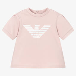 Emporio Armani-Baby Girls Pink Cotton T-Shirt | Childrensalon Outlet