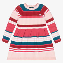 Emporio Armani-Baby Girls Pink Striped Knitted Dress | Childrensalon Outlet
