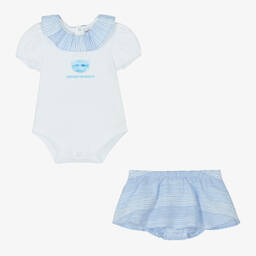 Emporio Armani-Белое боди и голубая юбка из хлопка | Childrensalon Outlet