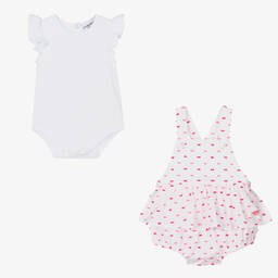Emporio Armani-Baby Girls White Cotton Dungarees Set | Childrensalon Outlet
