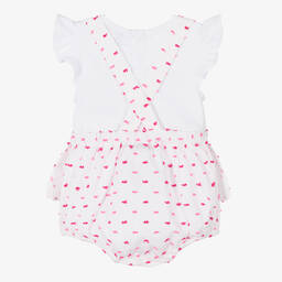 Emporio Armani-Baby Girls White Cotton Dungarees Set | Childrensalon Outlet