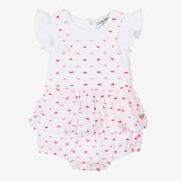 Emporio Armani-Baby Girls White Cotton Dungarees Set | Childrensalon Outlet