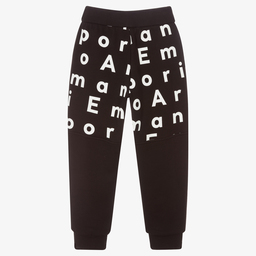 Emporio Armani-Black Cotton Logo Joggers | Childrensalon Outlet