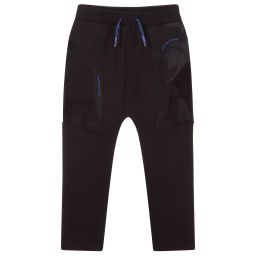 إEmporio Armani-جوغرز مزيج فيسكوز جيرسي مطرز لون أسود للأولاد | Childrensalon Outlet