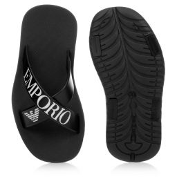 إEmporio Armani-شبشب سلايدرز لون أسود و أبيض للأولاد | Childrensalon Outlet