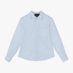 إEmporio Armani-قميص قطني أزرق بنقشة مربعات للأولاد | Childrensalon Outlet
