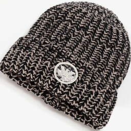 Emporio Armani-Boys Beige & Black Knitted Hat & Scarf Set | Childrensalon Outlet