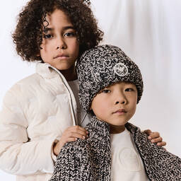 Emporio Armani-Boys Beige & Black Knitted Hat & Scarf Set | Childrensalon Outlet