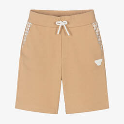 Emporio Armani-Boys Beige Cotton Jersey Eagle Shorts | Childrensalon Outlet