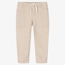 Emporio Armani-Boys Beige Cotton & Linen Trousers | Childrensalon Outlet