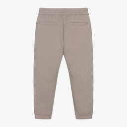 Emporio Armani-Boys Beige Cotton Logo Tape Joggers | Childrensalon Outlet