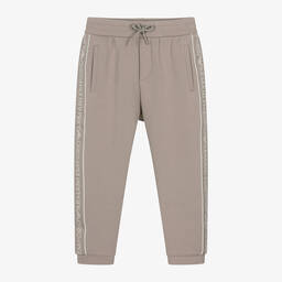 Emporio Armani-Boys Beige Cotton Logo Tape Joggers | Childrensalon Outlet