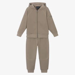 Emporio Armani-Boys Beige Jersey Tracksuit Set | Childrensalon Outlet