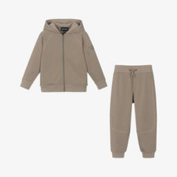 Emporio Armani-Boys Beige Jersey Tracksuit Set | Childrensalon Outlet