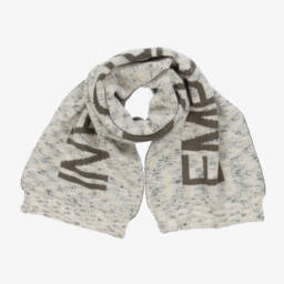 إEmporio Armani-طقم سكارف وقبعة بنقشة النسر لون بيج للأولاد | Childrensalon Outlet