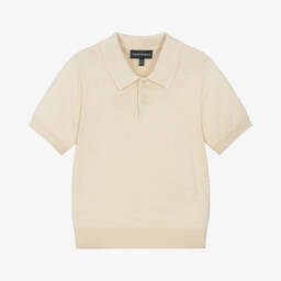 Emporio Armani-Boys Beige Knit Polo Top | Childrensalon Outlet