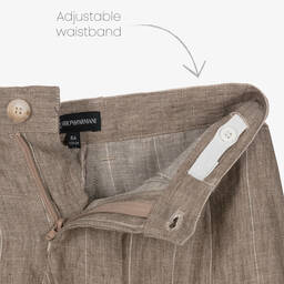 Emporio Armani-Бежевые льняные шорты в полоску | Childrensalon Outlet