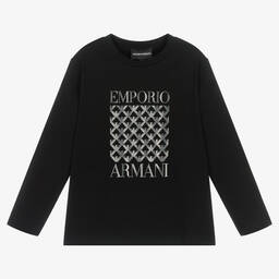 Emporio Armani-Boys Black Cotton Reflective Top | Childrensalon Outlet