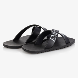 Emporio Armani-Boys Black Logo Sliders | Childrensalon Outlet