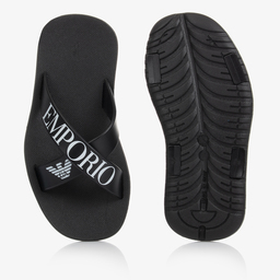 Emporio Armani-Boys Black Logo Sliders | Childrensalon Outlet