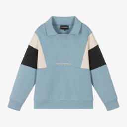 إEmporio Armani-بلوفر أولاد أزرق بتصميم متباين | Childrensalon Outlet
