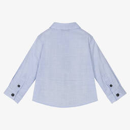 Emporio Armani-Boys Blue Cotton Check Shirt | Childrensalon Outlet