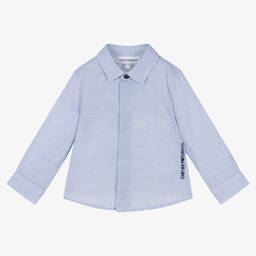 Emporio Armani-Boys Blue Cotton Check Shirt | Childrensalon Outlet