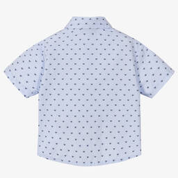 إمبوريو أرماني-قميص أطفال ولادي قطن بوبلين لون أزرق فاتح | Childrensalon Outlet