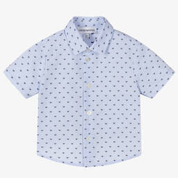 إمبوريو أرماني-قميص أطفال ولادي قطن بوبلين لون أزرق فاتح | Childrensalon Outlet