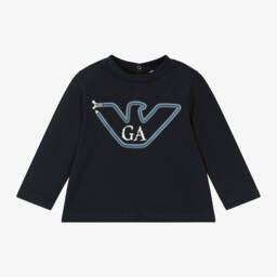 Emporio Armani-Boys Blue Cotton Eagle Shirt | Childrensalon Outlet