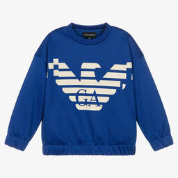 Emporio Armani-Boys Blue Cotton Eagle Sweatshirt | Childrensalon Outlet